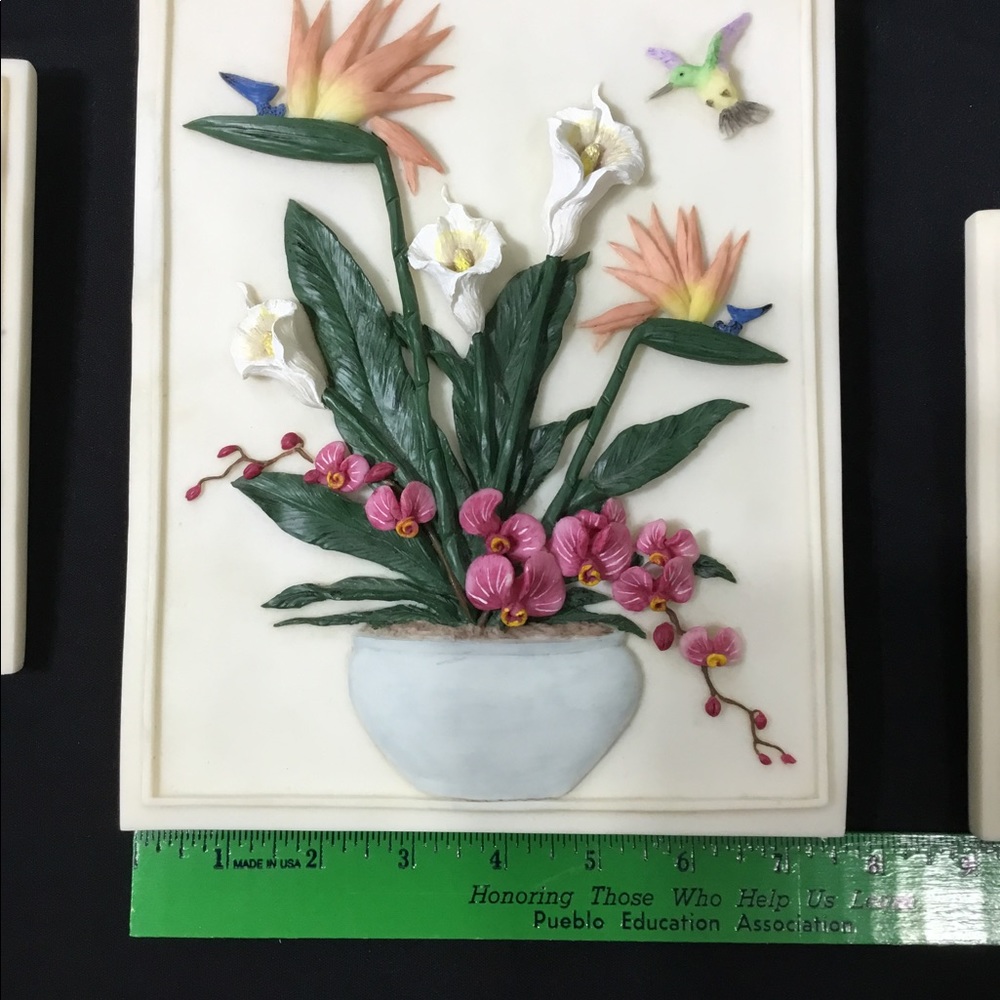 VTG Decorative Soapstone Floral Plaques - Picture 6 of 9